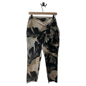 Zara Basic Collection Tie Front Cropped‎ Pants Black Beige Leaf Print S